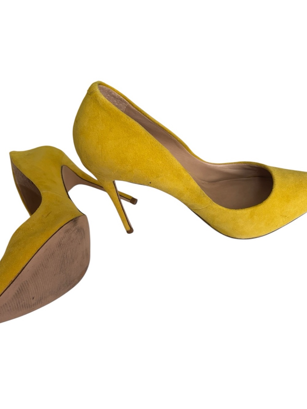 Yellow Suede Pointed-Toe Stiletto Heels - Picture 2 of 10